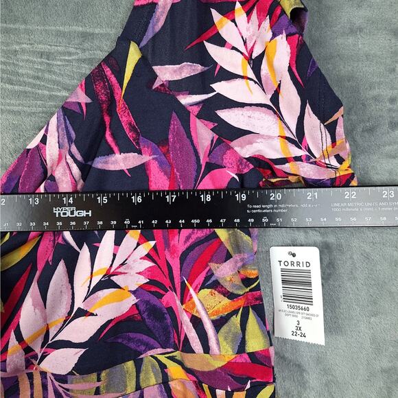 Torrid Top 3X Babydoll Tie‎ Front Off Shoulder Floral Summer Super Soft Knit NWT - Picture 5 of 10